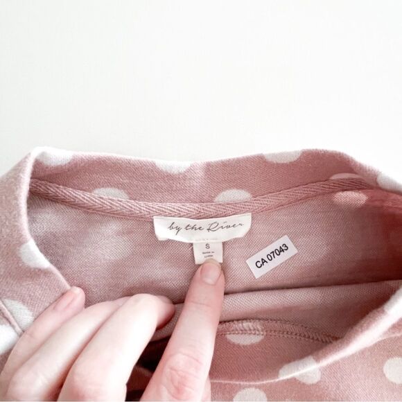 By the River Pink Polka Dot Sweater Long Sleeve Women's S Crewneck Elastic Waist - Picture 4 of 7